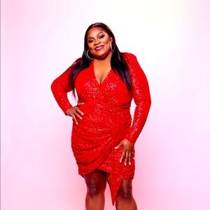 Red sequins midi dress by fashion nova